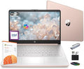 HP 14 Laptop Computer 2025 Ultra Light, AI Copilot Student Business, Quad-Core Intel, 16GB RAM, 628GB Storage (128GB UFS+ 500GB Ext), 1 Yr Office 365, 12 Hr Battery MarxsolAccessory Win 11S, Rose Gold