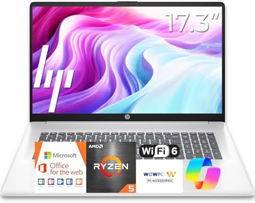 HP Latest 17 inch Business Laptop Computer • 2026 Edition • AMD Ryzen 5 CPU • 16GB RAM - 512GB SSD • 17.3" FHD Display • Copilot + • Long Battery Life • Windows 11 with Office 365 for The Web