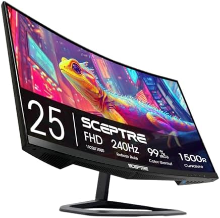 Sceptre Curved 24.5-inch Prime Gaming Monitor up to 240Hz 1080p R1500 1ms DisplayPort x2 HDMI x2 Blue Light Shift Build-in Speakers, Machine Black 2025 (C255B-FWT240 Series)