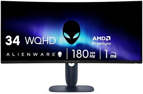 Alienware 34 Curved Gaming Monitor – AW3425DWM - 34-inch WQHD 180Hz 1ms Display, 1500R, AMD FreeSync Premium, VESA AdaptiveSync.