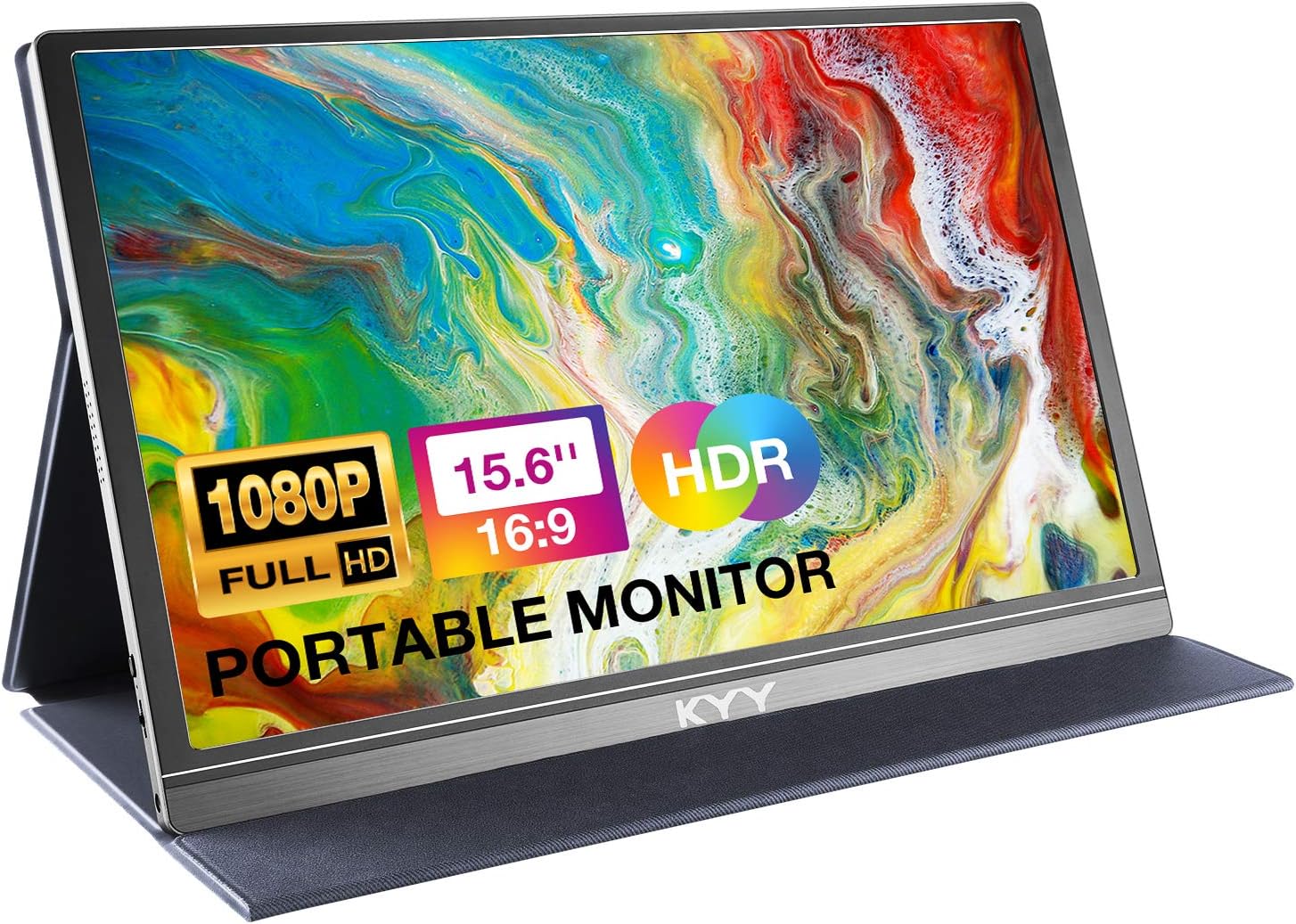 KYY Portable Monitor 15.6" 1080P Computer Monitor Screen Extender w/Cover | Portable Monitor for Laptop 1080P FHD IPS with USB-C and HDMI, Laptop Screen Extender for Travel HDR Gaming Monitor…